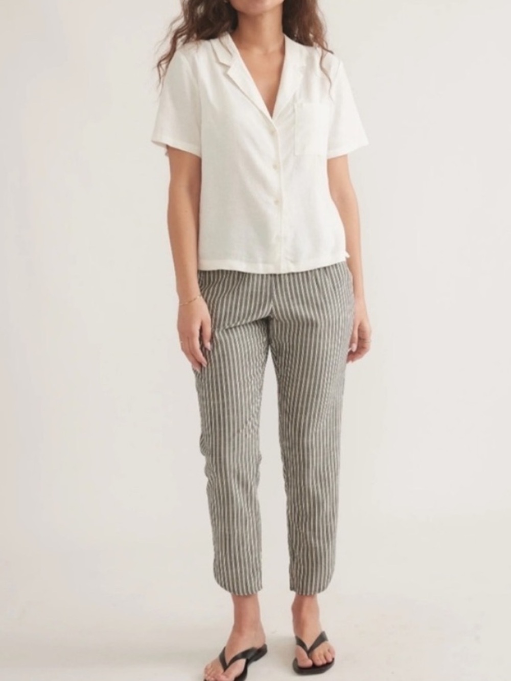 Marine Layer Allison Stripe Pants Gray White Medium Coastal